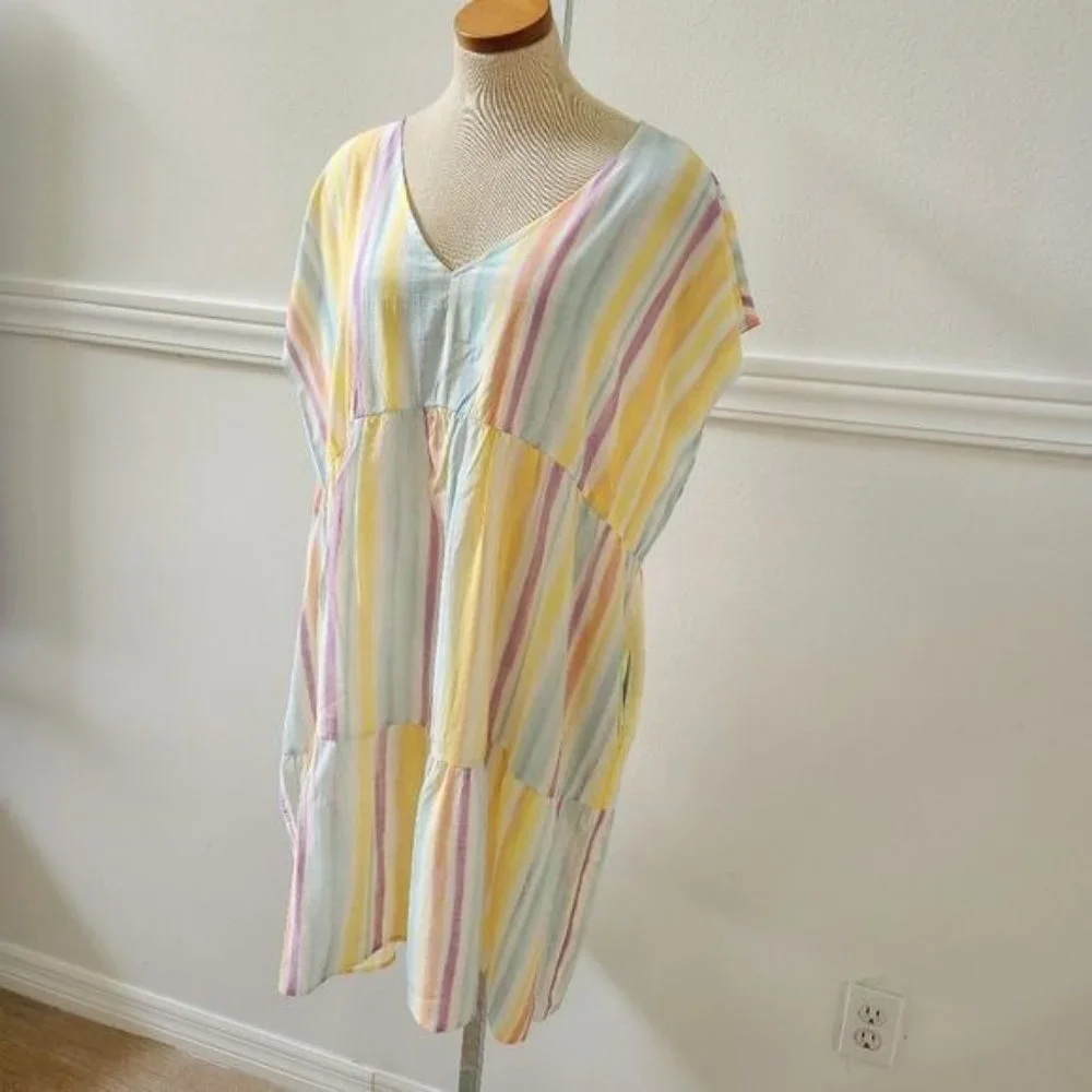 Time and Tru Women's Woven Print Dress with Flounce Hem V-Neck Size XXL - Picture 4 of 15